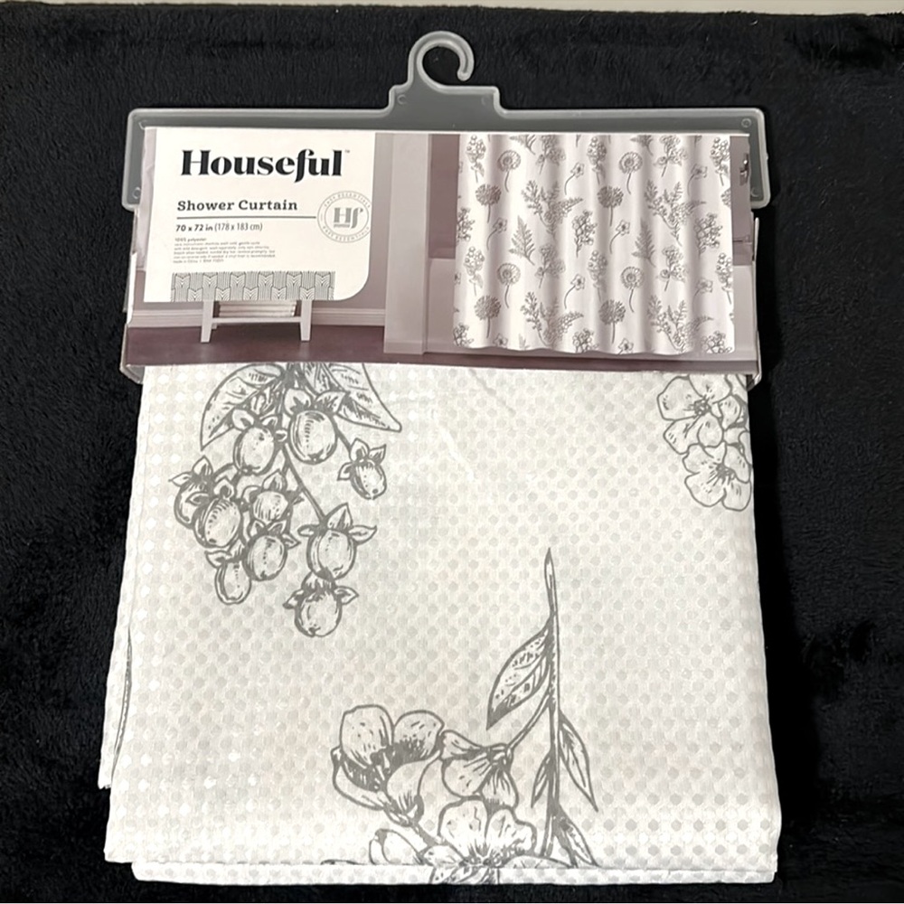 Houseful White/Gray Floral Fabric Shower Curtain~NEW!